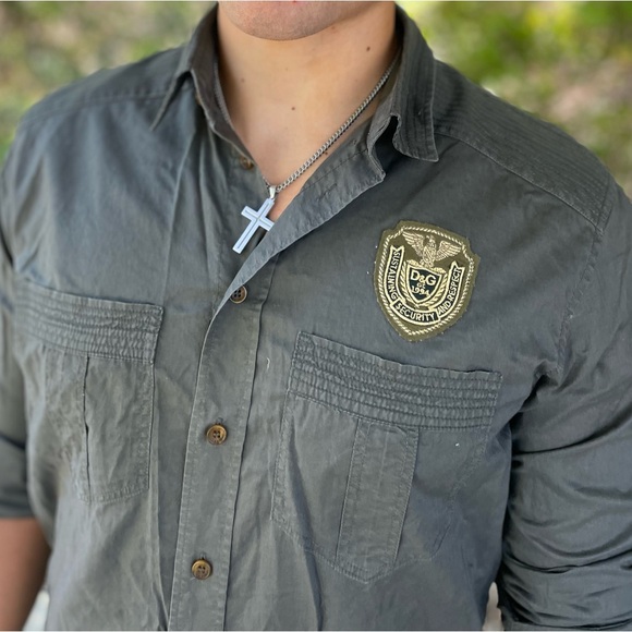 D&G DOLCE GABBANA SOLDIER GREEN ARMY LONG SLEEVE SHIRT M 48 UNIFORM SECURITY GUY - Picture 8 of 15